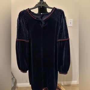 Vintage Velvet Swing Dress Womens Size Medium Navy blue  Long Sleeve. Preowned.
